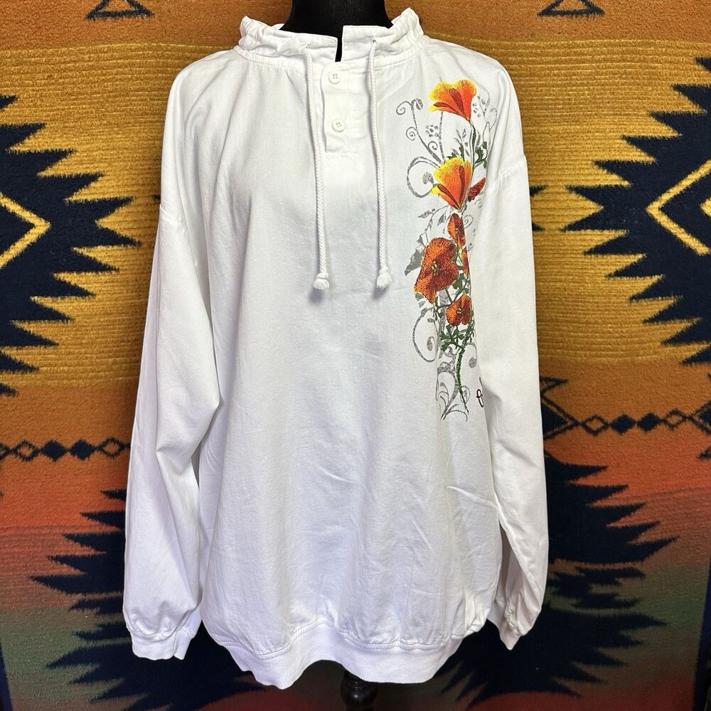 NWOT Crazy Shirts Lightweight Henley Shirt. Poppy Swirl. USA. XXL. 100% Cotton.
